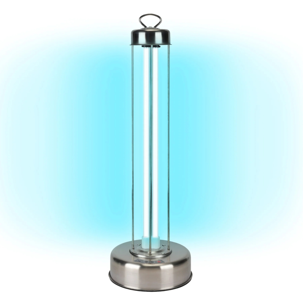 Ultraviolet light sterilizer on a gradient blue and white background
